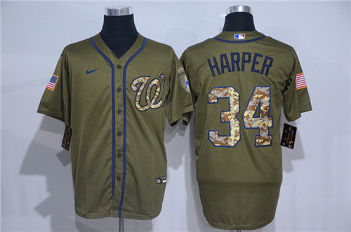 Nationals 34 Bryce Harper Olive 2020 Nike Cool Base Jersey