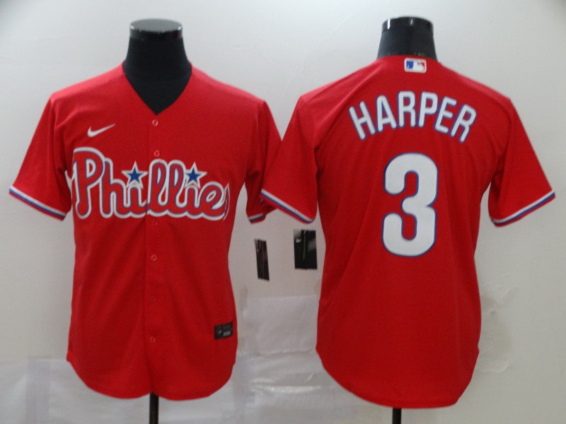 Phillies 3 Bryce Harper Red 2020 Nike Cool Base Jersey