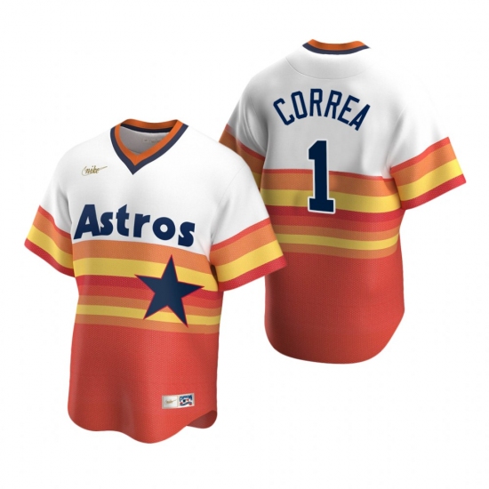 Mens Nike Houston Astros 1 Carlos Correa White Orange Cooperstown Collection Home Stitched Baseball 