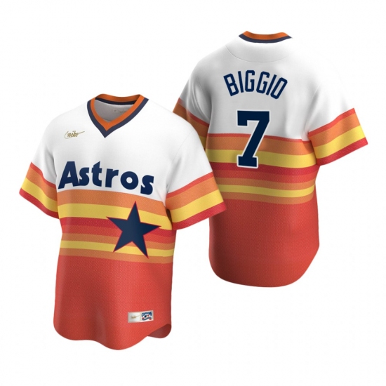 Mens Nike Houston Astros 7 Craig Biggio White Orange Cooperstown Collection Home Stitched Baseball J