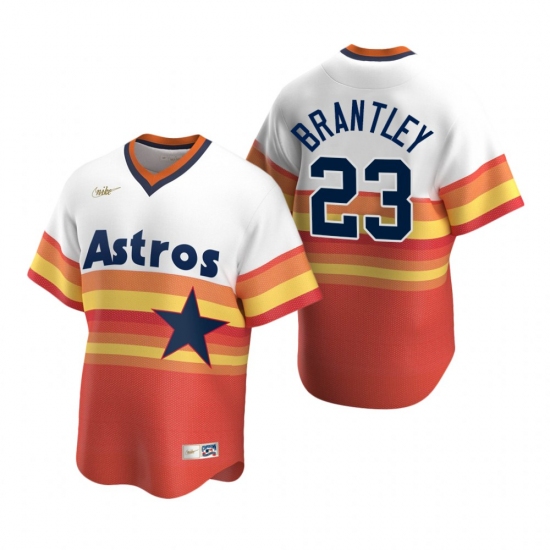 Mens Nike Houston Astros 23 Michael Brantley White Orange Cooperstown Collection Home Stitched Baseb