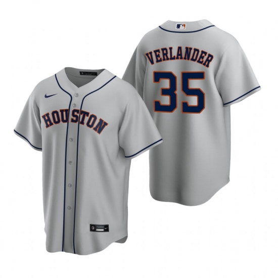 Mens Nike Houston Astros 35 Justin Verlander Gray Road Stitched Baseball Jersey