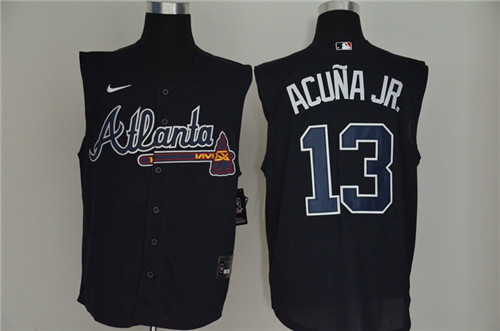 Braves 13 Ronald Acuna Jr  Navy Nike Cool Base Sleeveless Jersey