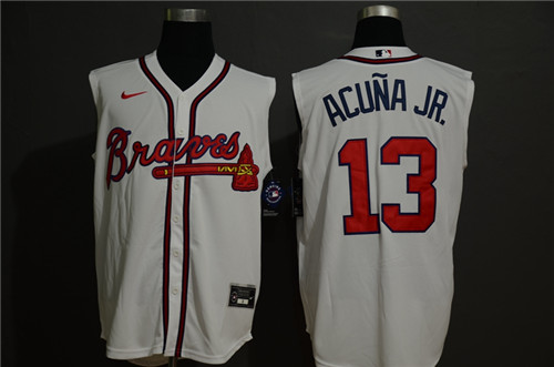 Braves 13 Ronald Acuna Jr  White Nike Cool Base Sleeveless Jersey