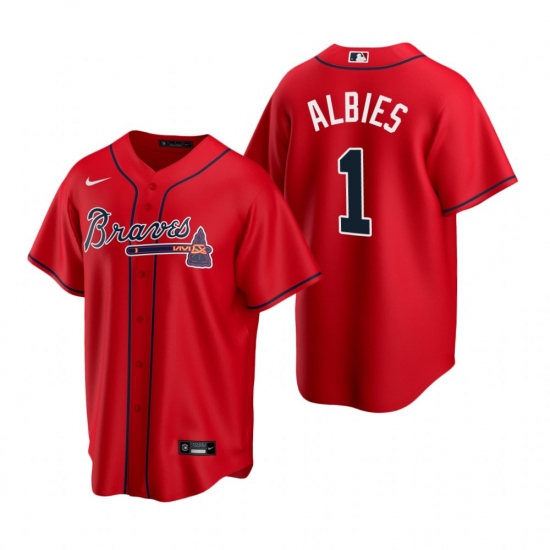 Mens Nike Atlanta Braves 1 Ozzie Albies Red Alternate Stitched Baseball Jersey