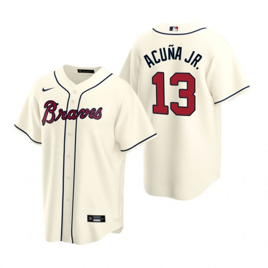 Mens Nike Atlanta Braves 13 Ronald Acuna Jr Cream Alternate Stitched Baseball Jersey