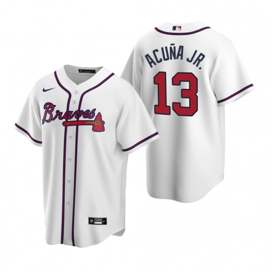 Mens Nike Atlanta Braves 13 Ronald Acuna Jr White Home Stitched Baseball Jersey