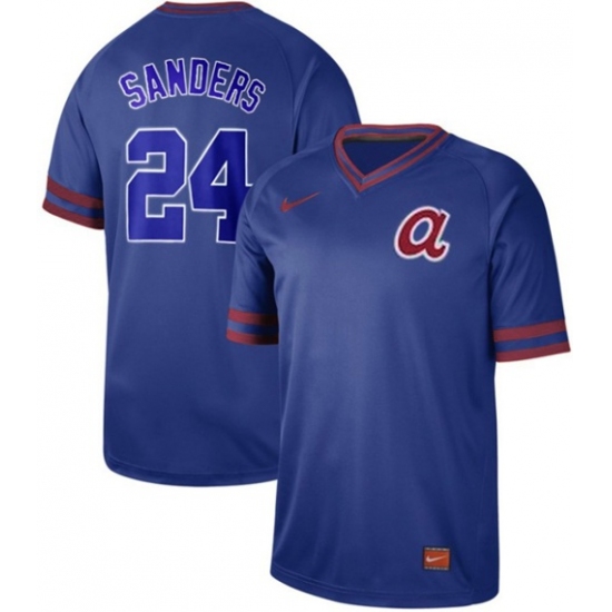 Mens Nike Atlanta Braves 24 Deion Sanders Royal Authentic Cooperstown Collection Stitched Baseball J