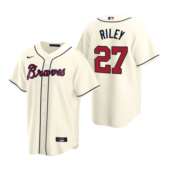 Mens Nike Atlanta Braves 27 Austin Riley Cream Alternate Stitched Baseball Jersey