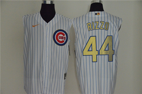 Cubs 44 Anthony Rizzo White Gold Nike Cool Base Sleeveless Jersey