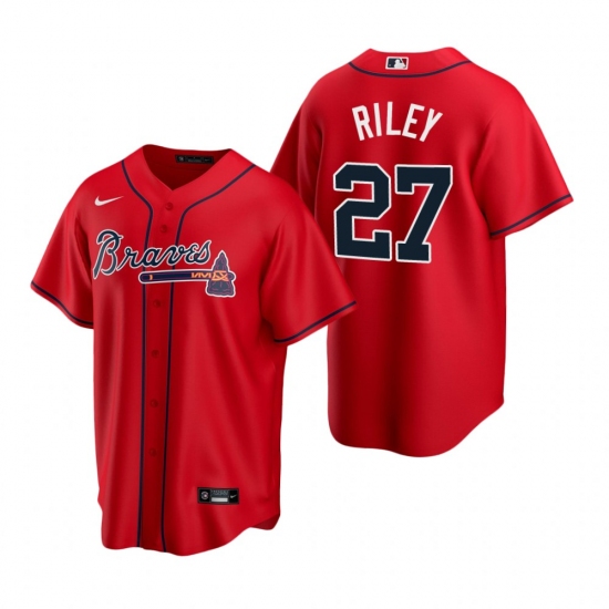 Mens Nike Atlanta Braves 27 Austin Riley Red Alternate Stitched Baseball Jersey