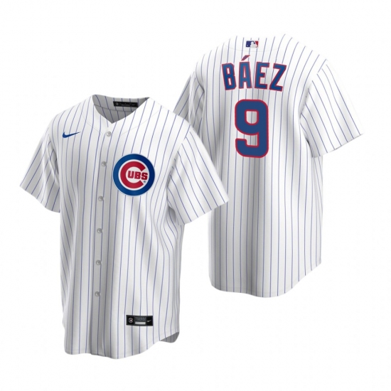 Mens Nike Chicago Cubs 9 Javier Baez White Home Stitched Baseball Jerse