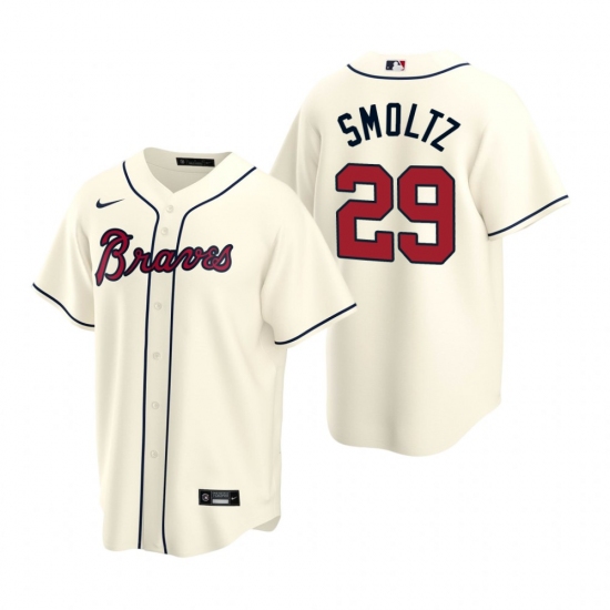 Mens Nike Atlanta Braves 29 John Smoltz Cream Alternate Stitched Baseball Jerse