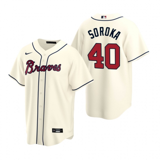 Mens Nike Atlanta Braves 40 Mike Soroka Cream Alternate Stitched Baseball Jersey