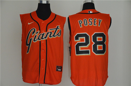 Giants 28 Buster Posey Orange Nike Cool Base Sleeveless Jersey