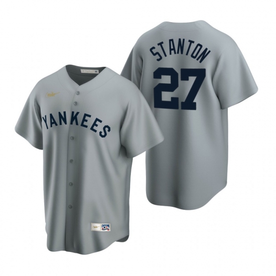 Mens Nike New York Yankees 27 Giancarlo Stanton Gray Cooperstown Collection Road Stitched Baseball J