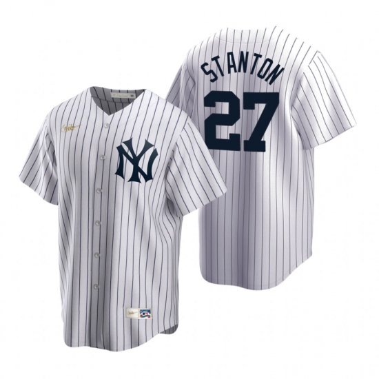 Mens Nike New York Yankees 27 Giancarlo Stanton White Cooperstown Collection Home Stitched Baseball 