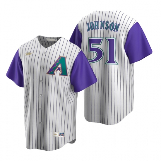 Mens Nike Arizona Diamondbacks 51 Randy Johnson Cream Purple Cooperstown Collection Alternate Stitch