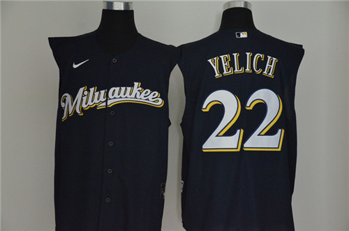 Brewers 22 Christian Yelich Navy Nike Cool Base Sleeveless Jersey