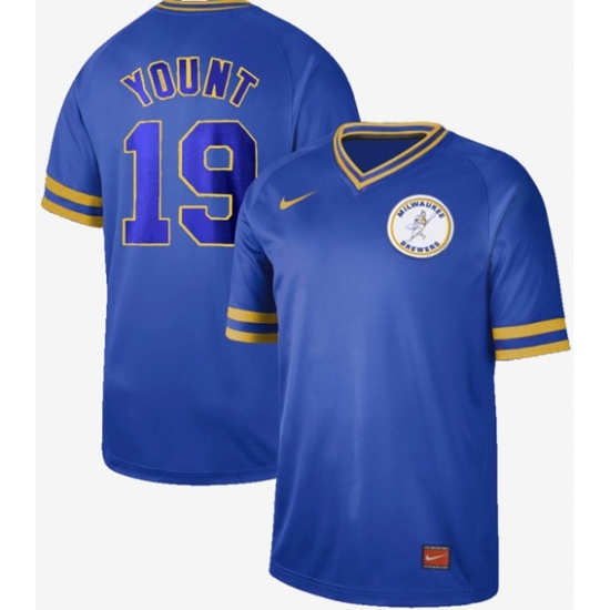 Mens Nike Milwaukee Brewers 19 Robin Yount Royal Authentic Cooperstown Collection Stitched Baseball 