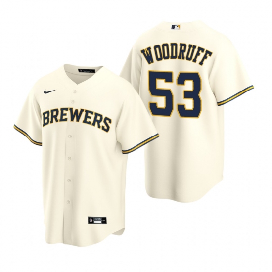 Mens Nike Milwaukee Brewers 53 Brandon Woodruff Cream Home Stitched Baseball Jersey