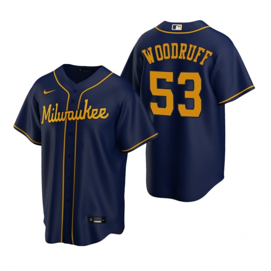 Mens Nike Milwaukee Brewers 53 Brandon Woodruff Navy Alternate Stitched Baseball Jersey