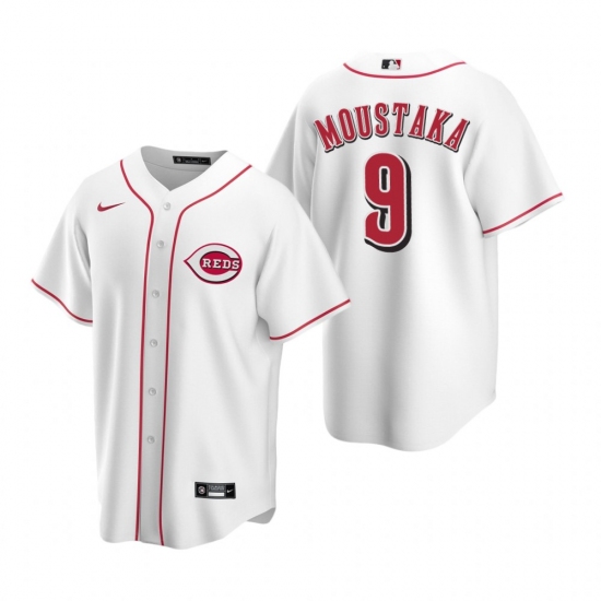 Mens Nike Cincinnati Reds 9 Mike Moustakas White Home Stitched Baseball Jersey