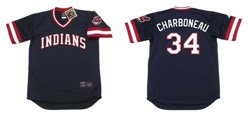 Indians 34 Joe Charboneau Black 1980 Throwback Cool Base Jersey