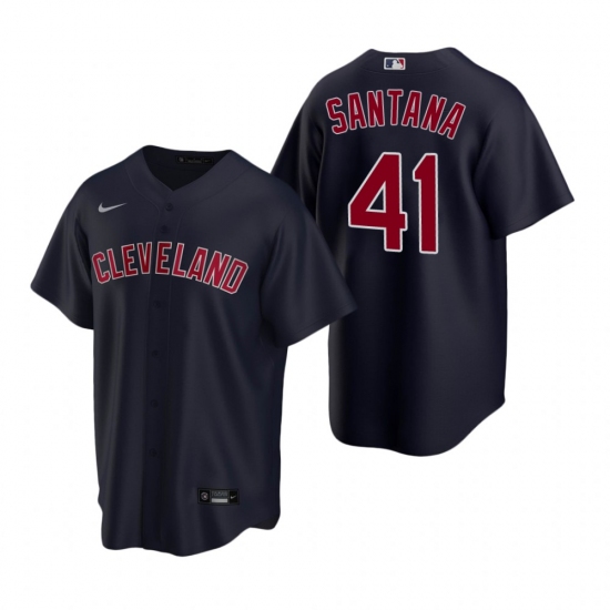 Mens Nike Cleveland Indians 41 Carlos Santana Navy Alternate Stitched Baseball Jerse