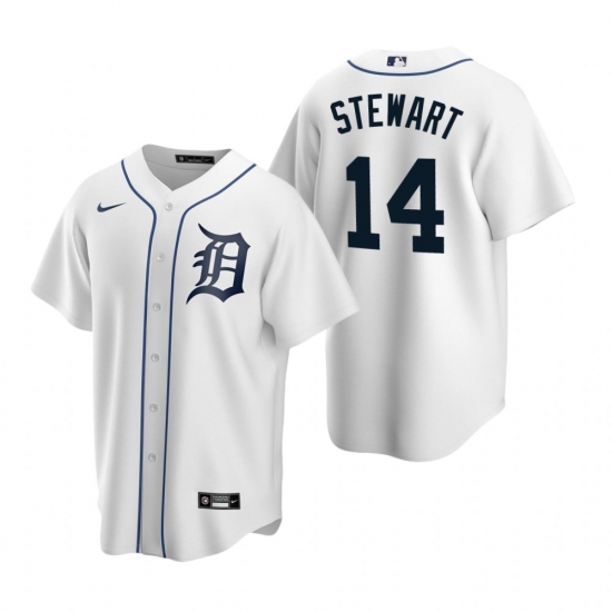 Mens Nike Detroit Tigers 14 Christin Stewart White Home Stitched Baseball Jersey