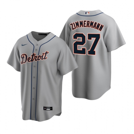 Mens Nike Detroit Tigers 27 Jordan Zimmermann Gray Road Stitched Baseball Jerse