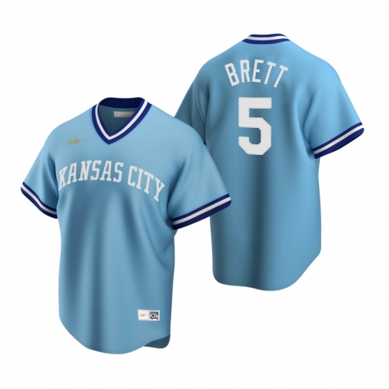 Mens Nike Kansas City Royals 5 George Brett Light Blue Cooperstown Collection Road Stitched Baseball