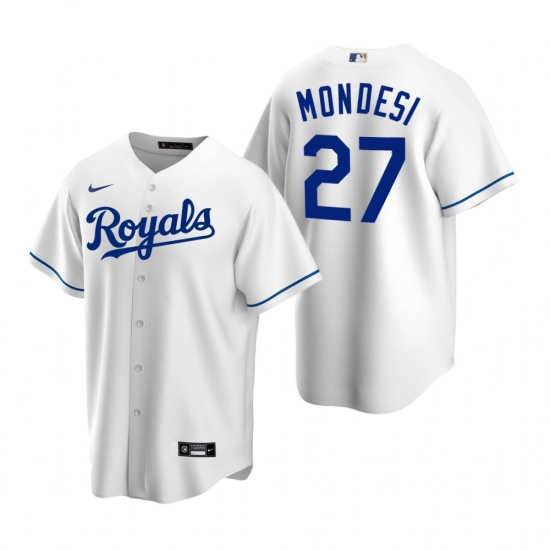 Mens Nike Kansas City Royals 27 Adalberto Mondesi White Home Sti