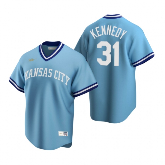 Mens Nike Kansas City Royals 31 Ian Kennedy Light Blue Cooperstown Collection Road Stitched Baseball