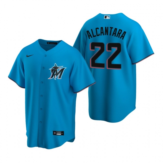 Mens Nike Miami Marlins 22 Sandy Alcantara Blue Alternate Stitched Baseball Jersey