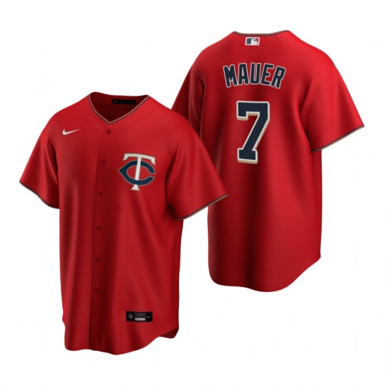 Mens Nike Minnesota Twins 7 Joe Mauer Red Alternate Stitched Baseball Jerse