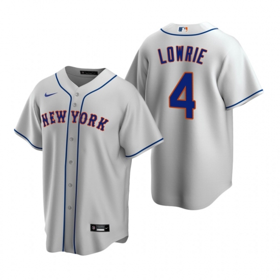 Mens Nike New York Mets 4 Jed Lowrie Gray Road Stitched Baseball Jersey