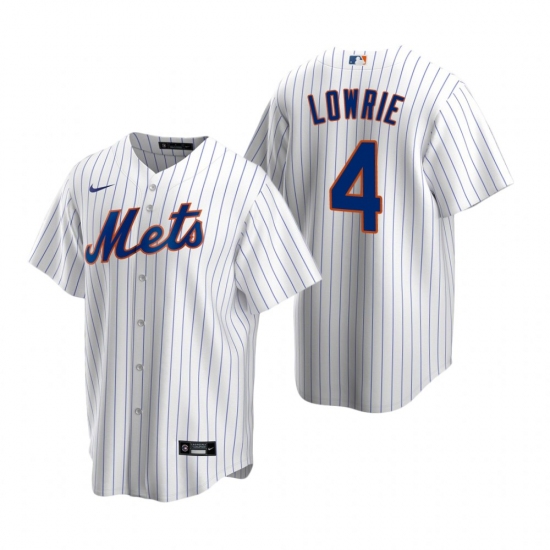 Mens Nike New York Mets 4 Jed Lowrie White 2020 Home Stitched Baseball Jersey