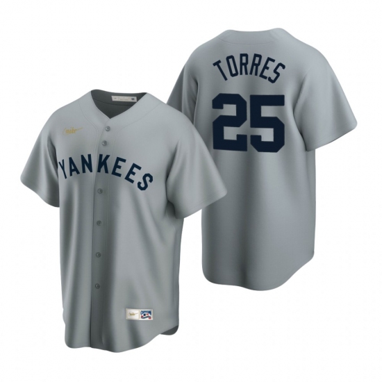 Mens Nike New York Yankees 25 Gleyber Torres Gray Cooperstown Collection Road Stitched Baseball Jers