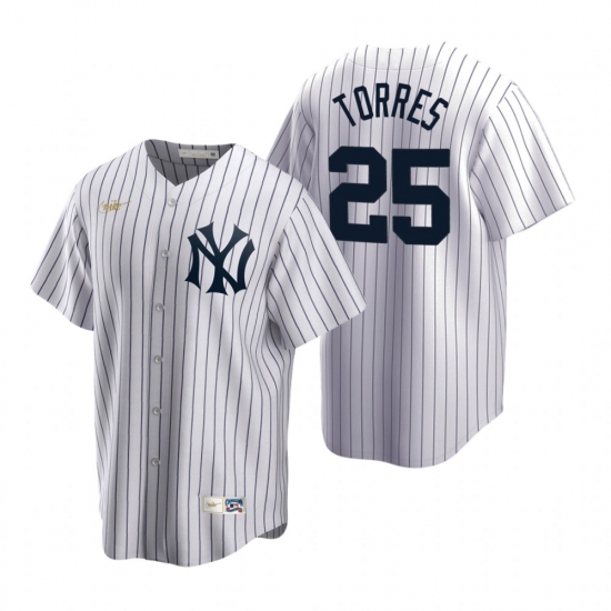 Mens Nike New York Yankees 25 Gleyber Torres White Cooperstown Collection Home Stitched Baseball Jer