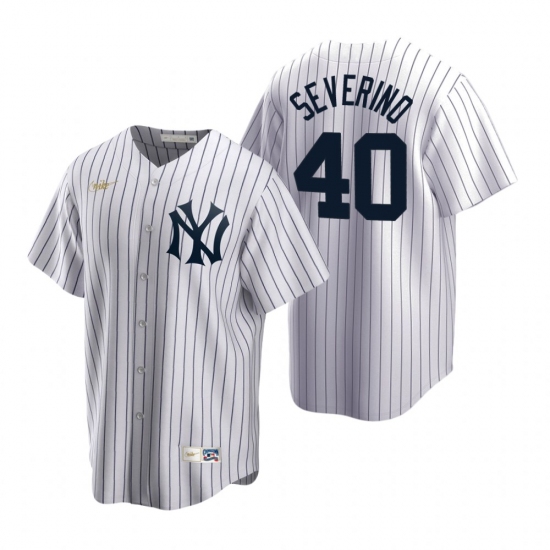 Mens Nike New York Yankees 40 Luis Severino White Cooperstown Collection Home Stitched Baseball Jers