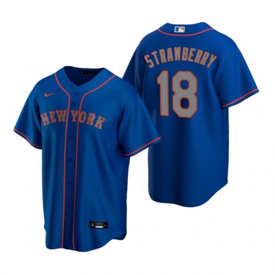 Mens Nike New York Mets 18 Darryl Strawberry Royal Alternate Road Stitched Baseball Jerse