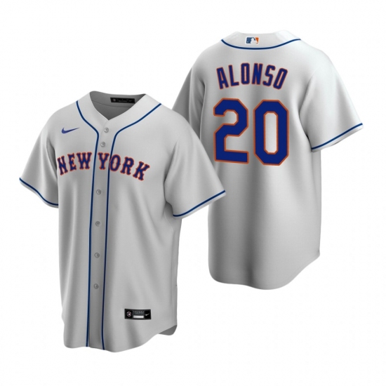 Mens Nike New York Mets 20 Pete Alonso Gray Road Stitched Baseball Jersey