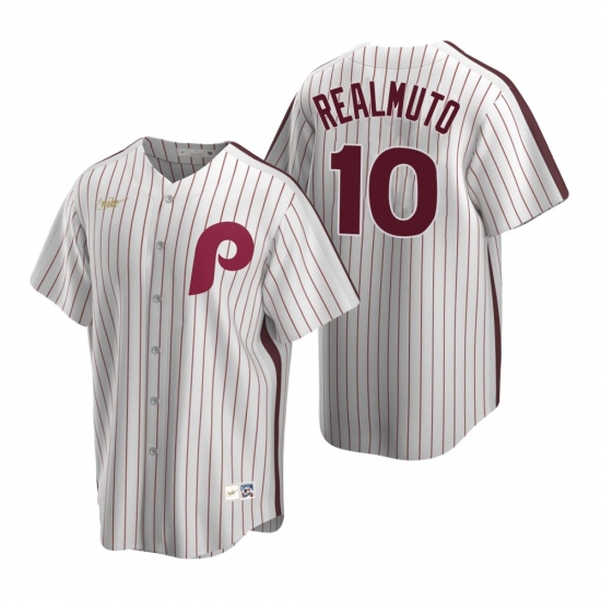 Mens Nike Philadelphia Phillies 10 JT Realmuto White Cooperstown Collection Home Stitched Baseball J