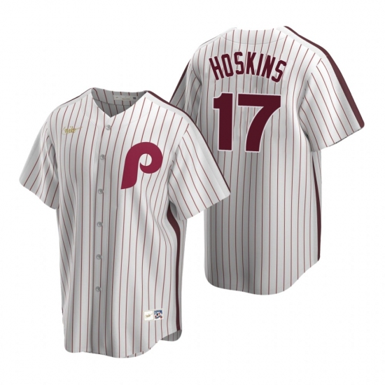 Mens Nike Philadelphia Phillies 17 Rhys Hoskins White Cooperstown Collection Home Stitched Baseball 