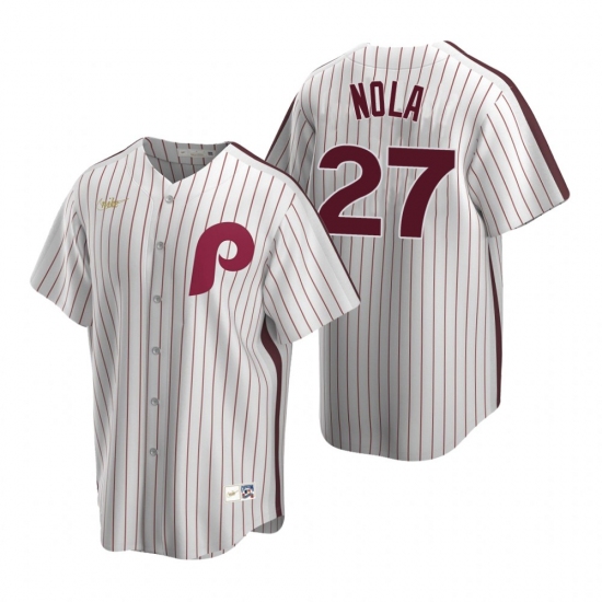 Mens Nike Philadelphia Phillies 27 Aaron Nola White Cooperstown Collection Home Stitched Baseball Je