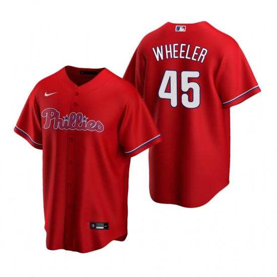 Mens Nike Philadelphia Phillies 45 Zack Wheeler Red Alternate Stitched Baseball Jersey