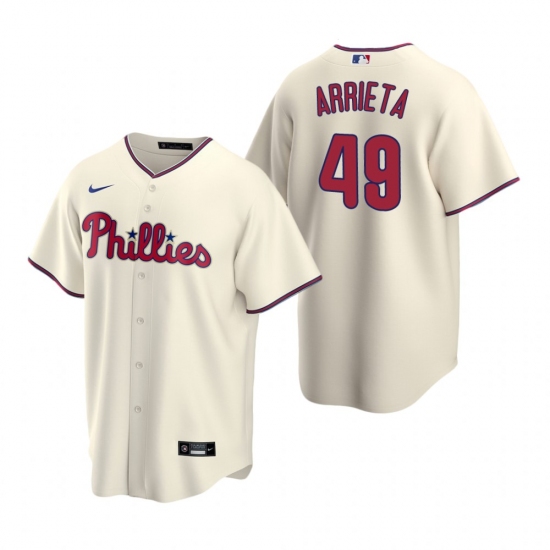 Mens Nike Philadelphia Phillies 49 Jake Arrieta Cream Alternate Stitched Baseball Jersey