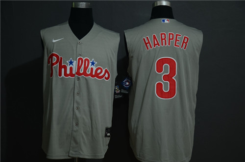 Phillies 3 Bryce Harper Gray Gold Nike Cool Base Sleeveless Jers