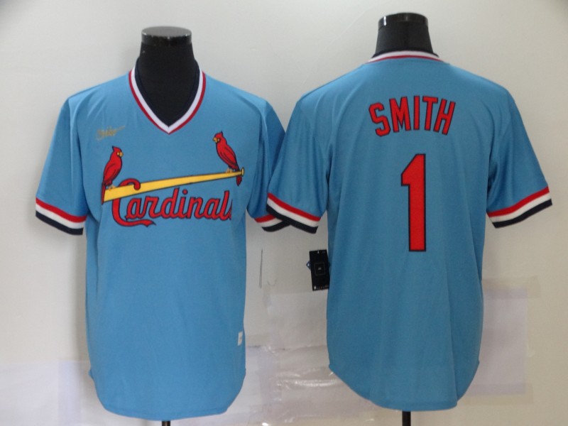 Cardinals 1 Ozzie Smith Light Blue Nike Cool Base Throwback Jers